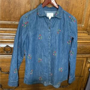 Western Blue Denim Shirt with Embroidery